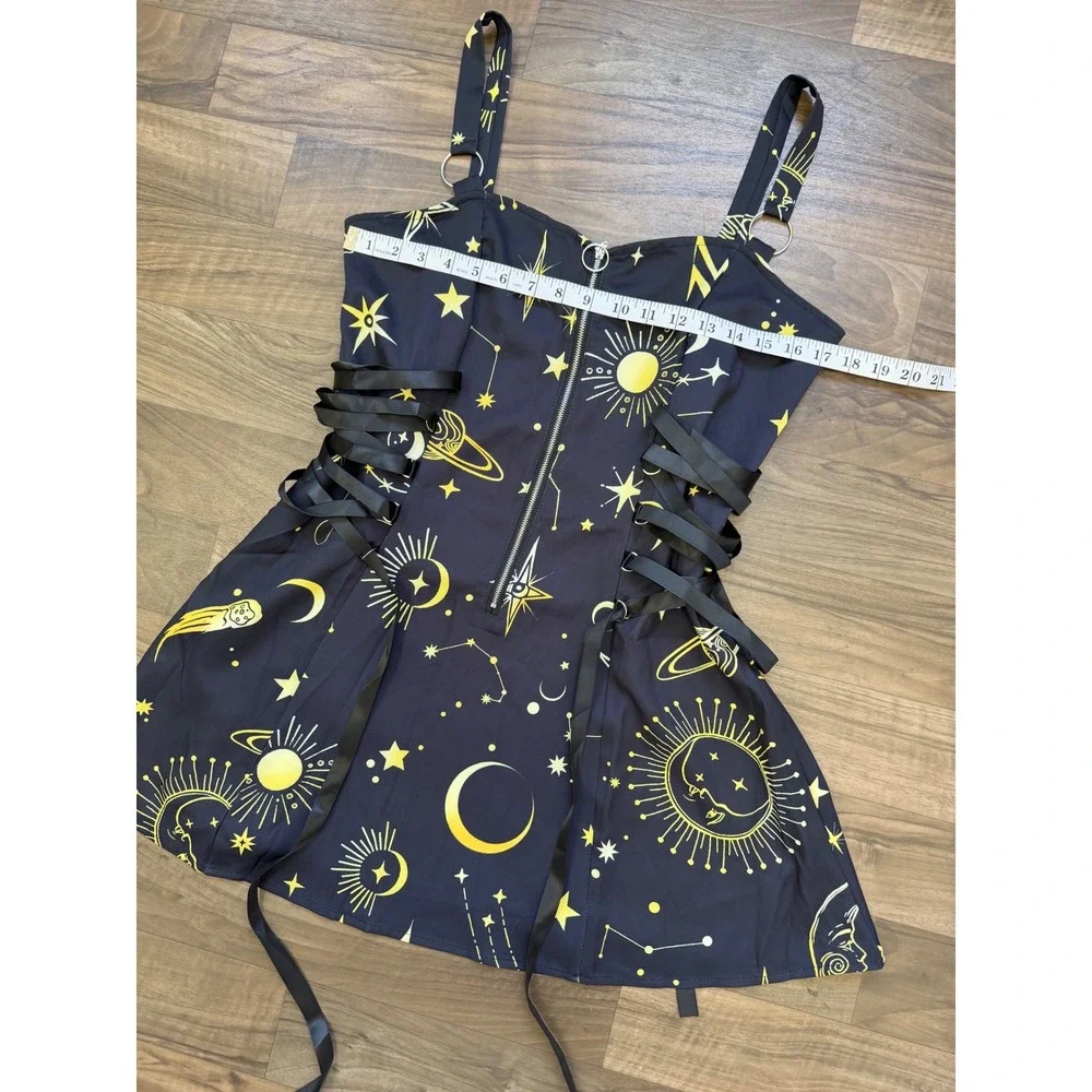 Moon Star Celestial Mini Dress Womans L Witchy Gothic‎ Festival Fairy Grunge